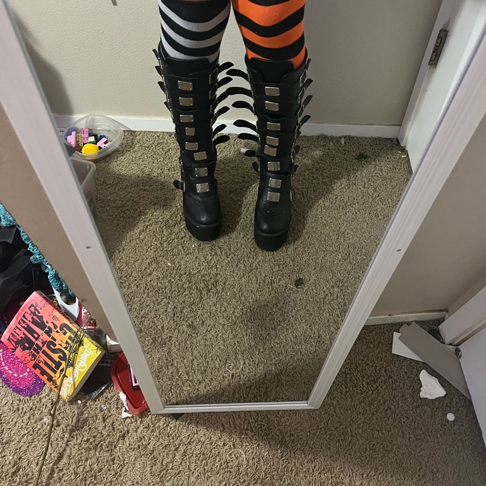 Amazon Black Platform Boots with Buckles